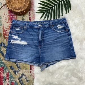 AE American Eagle Blue Distressed Cut Off Mom Short Jean Shorts Plus Size 18